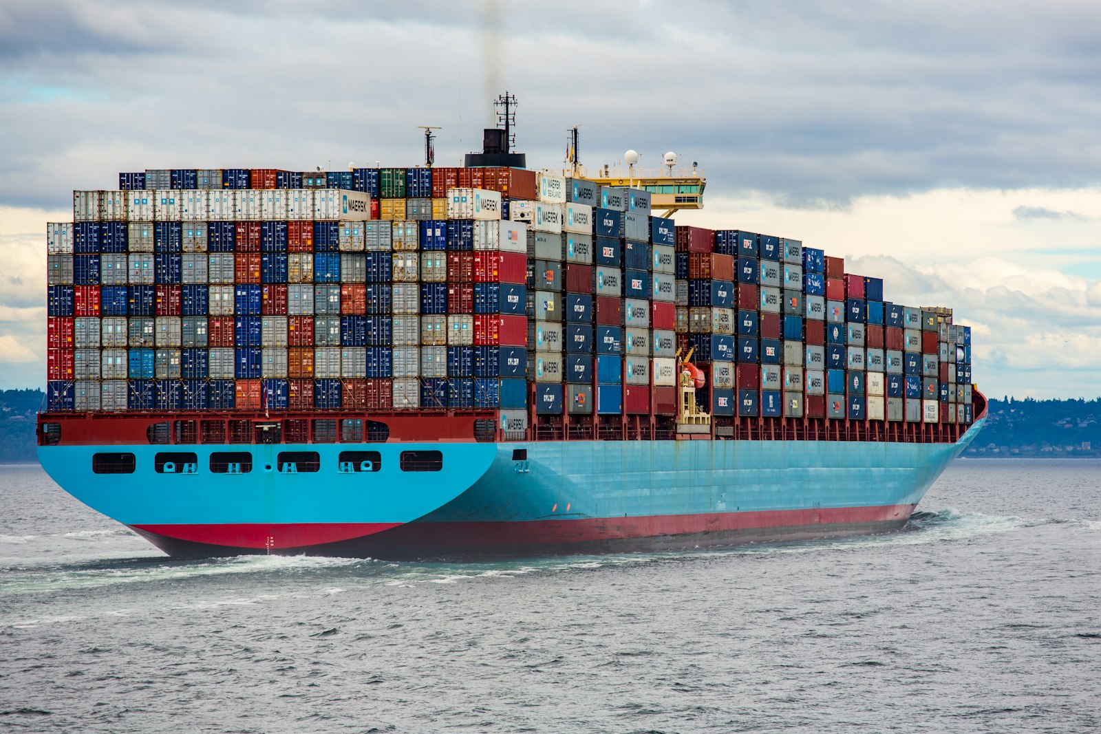 Container ship at sea carrying export freight